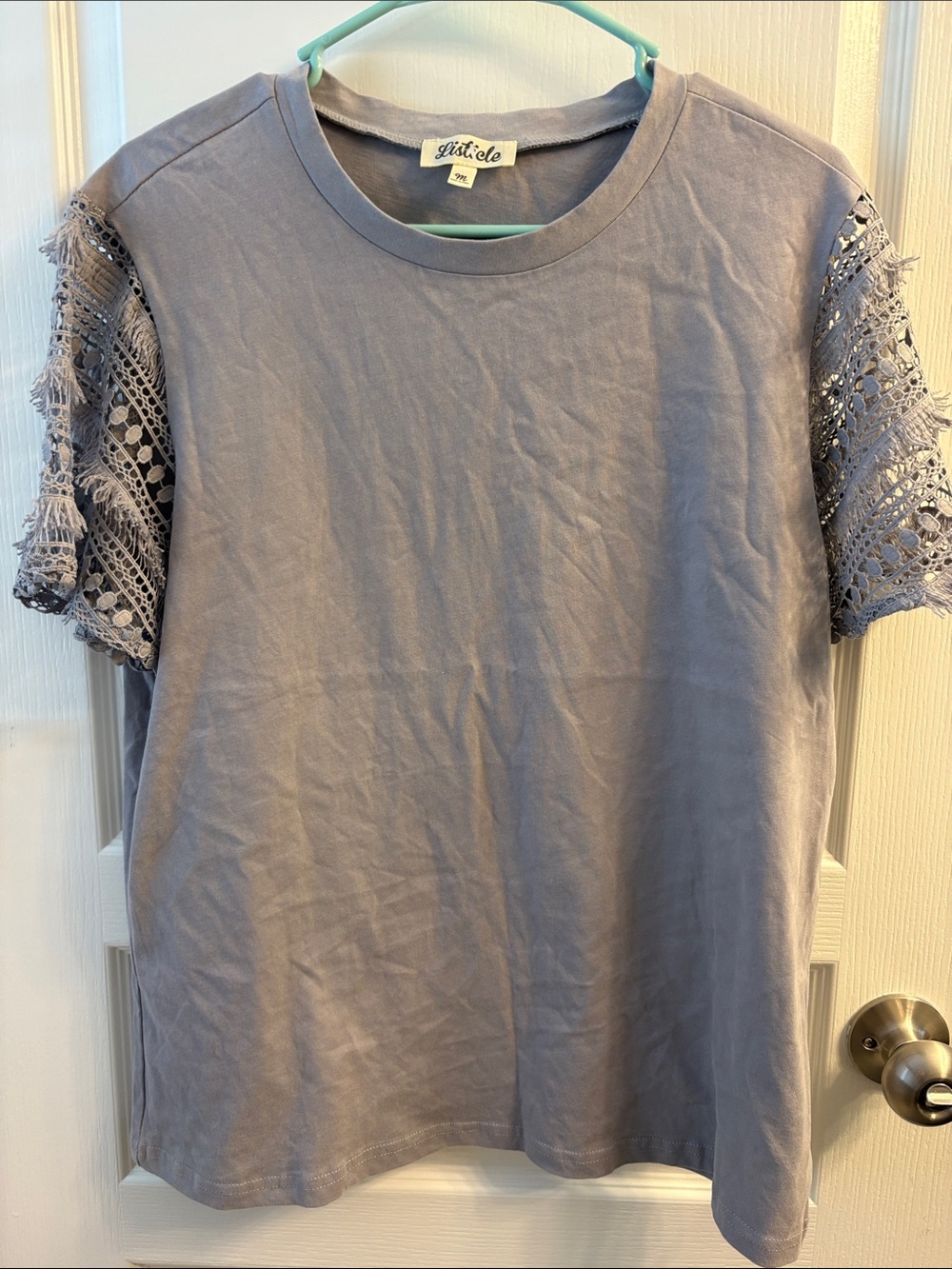 Listicle Lavender Crochet Sleeve Short-Sleeve Tee
